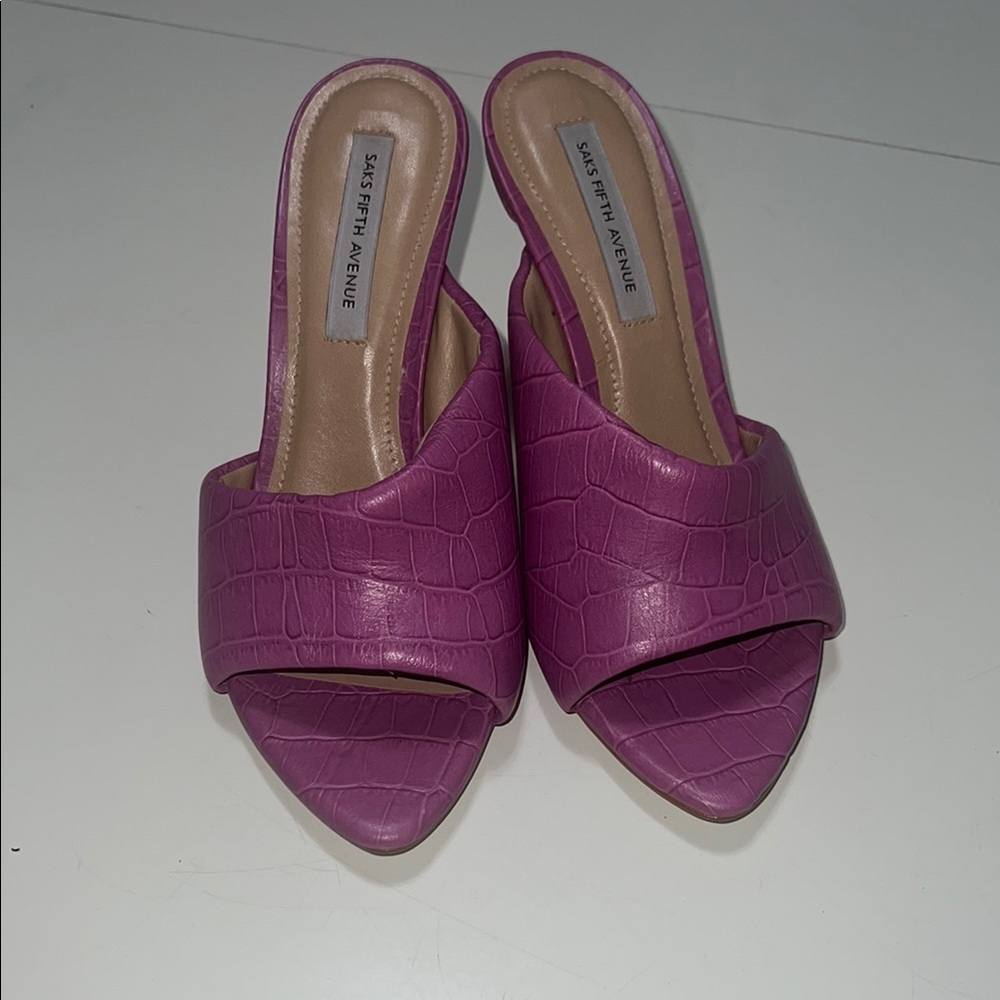 Saks Fifth Avenue Fuchsia Croc-Embossed Slides